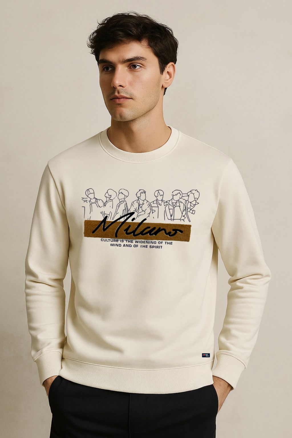 Milano Line Art Printed Cream Sweatshirt