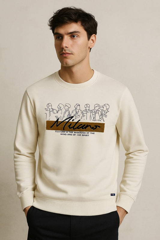 Milano Line Art Printed Cream Sweatshirt